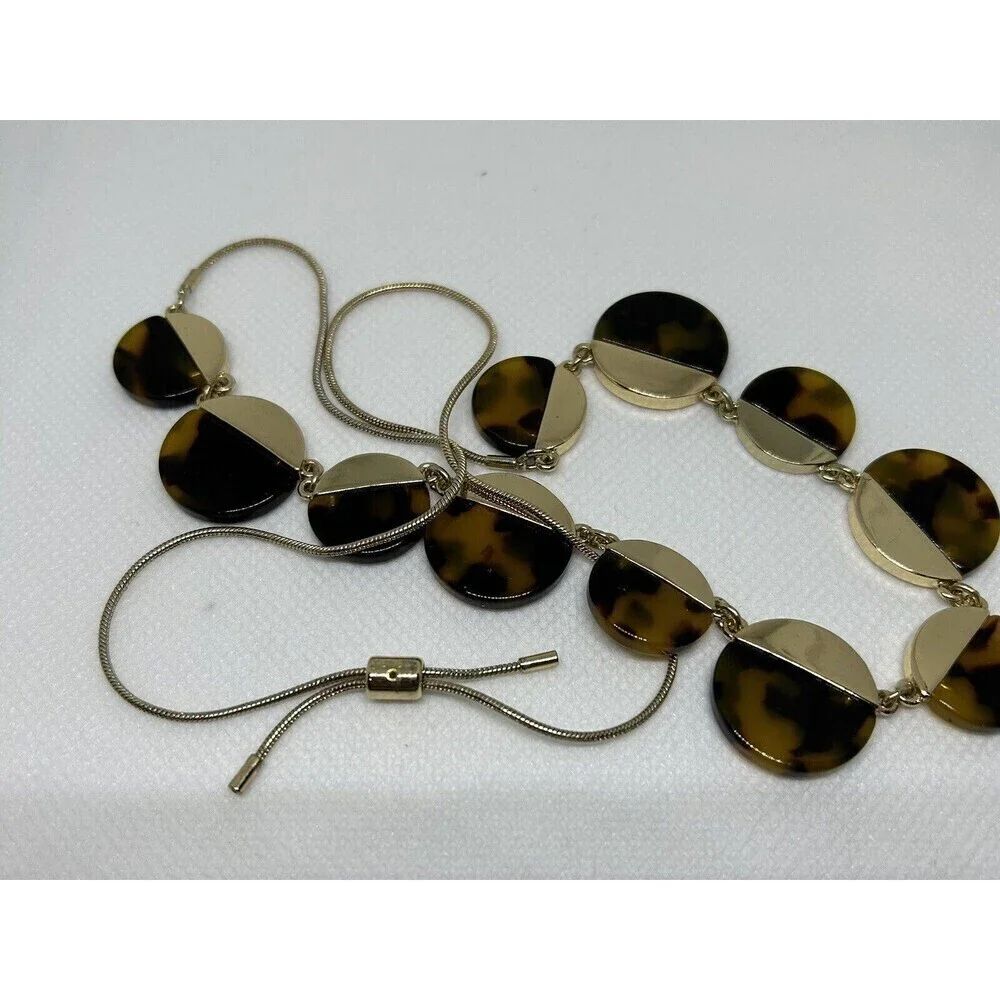 J. Crew Faux Tortoise Statement Necklace Shell Black Clear Lariat Clasp